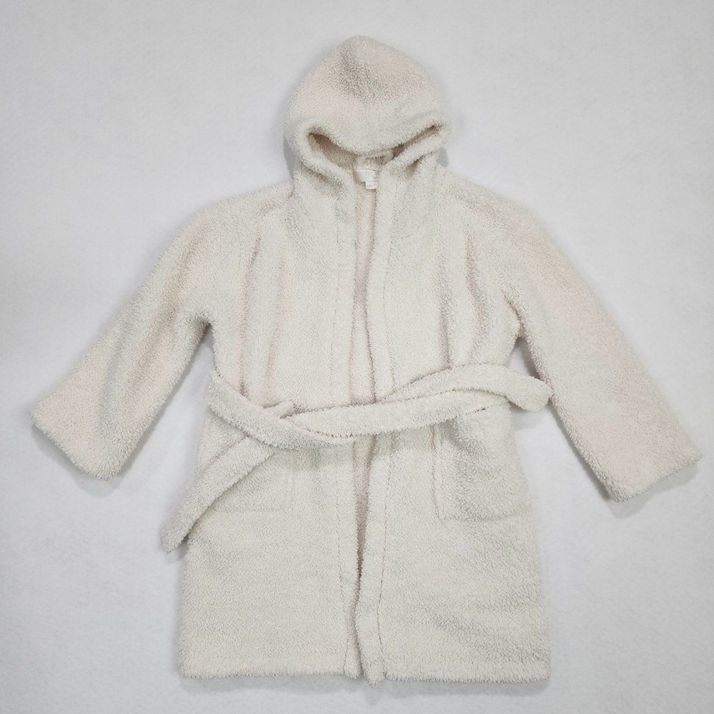 Barefoot Dreams Bamboo CozyChic Bathrobe Kids 2T-3T Cream Belted Plush Fleece